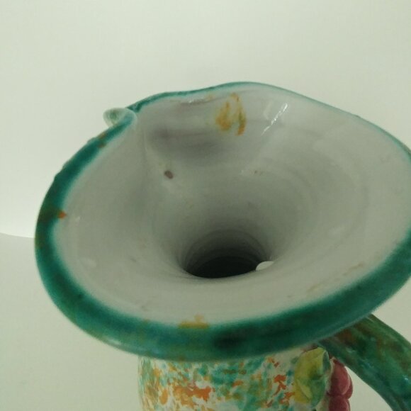 Vintage Italian Sponge Painted Pitcher / Vase 3D Grapes Motif Greens Yellows - Picture 12 of 12